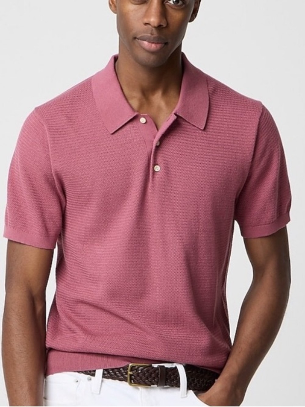 J Crew Basketweave Cotton Sweater Polo Men’s Medium Weathered Red Short Sleeve